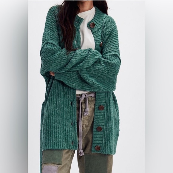 Free People Sweaters - Free People Brooklyn Belted Cardi in Frosty Spruce